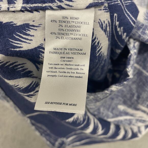 Faherty Shirt Mens Small Blue Breeze Hemp Hawaiian Palm Button Casual Preppy - Picture 6 of 9